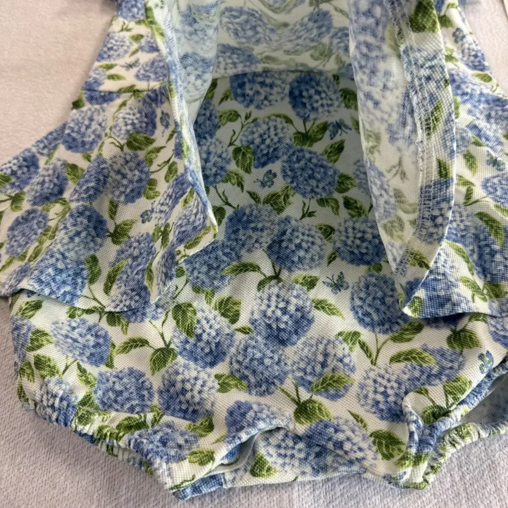 Ralph Lauren Romper Girls 24 Months Blue Floral Collared Ruffle One-Piece NWT